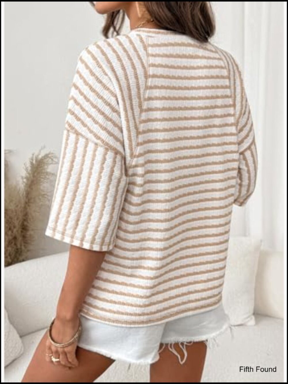 Oversized Striped Color Block Short Sleeve Crewneck Tee - Picture 2 of 7